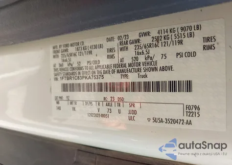 2023 Ford Transit-250 z USA, uszkodzony, nr VIN 1FTBR1C83PKA75375